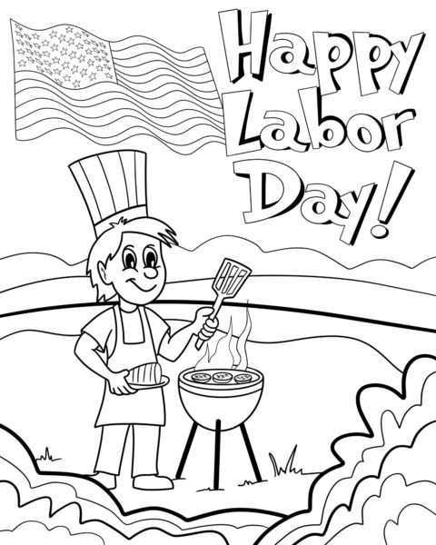 Coloring book man grilling labor day